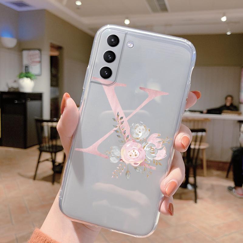 Чехол с буквой для Samsung Galaxy S23 S24 S25 Plus Ultra, прозрачный мягкий силиконовый, с цветами, Чехол для Samsung S23+