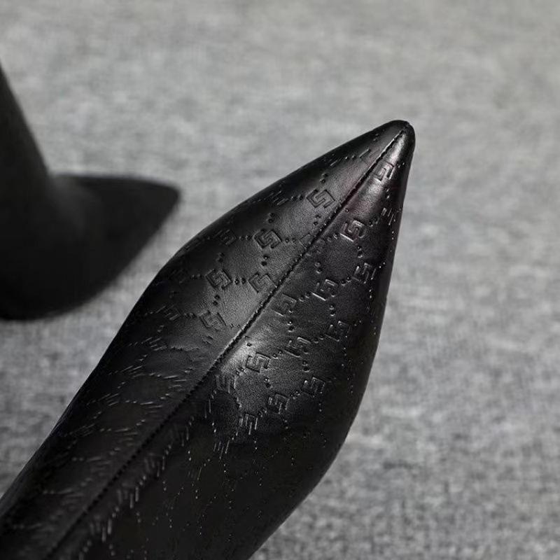 European and American Fashion Temperament Real Soft Leather Bare Boots Pointed High Heel Commuter Short Single Boots Velvet Stiletto Short Boots Women