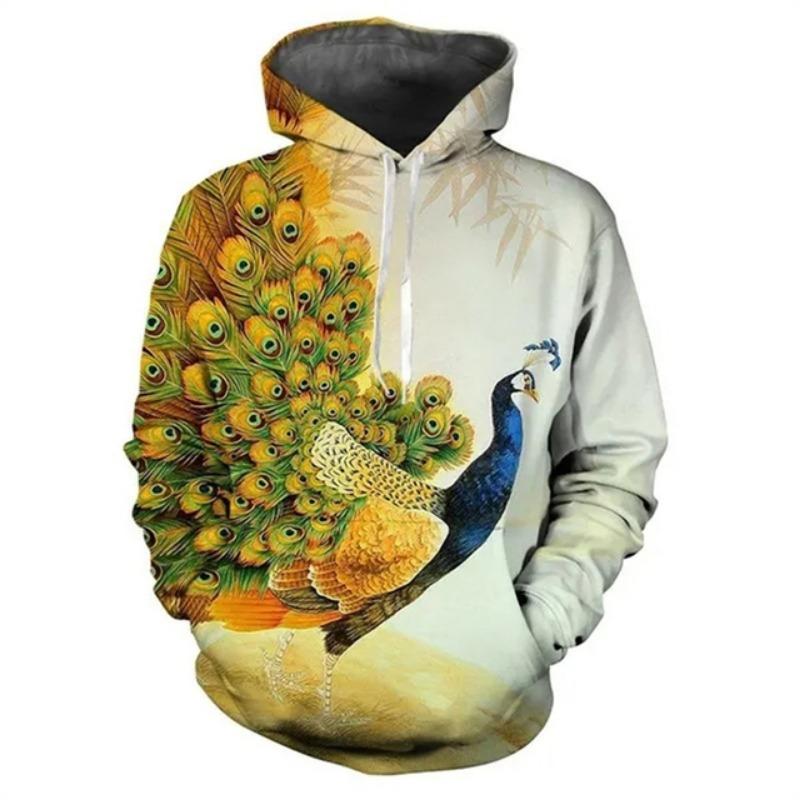 Осенние толстовки с принтом животных павлина в формате 3D для мужчин и женщин, модные повседневные толстовки с капюшоном большого размера, пуловеры, спортивная одежда