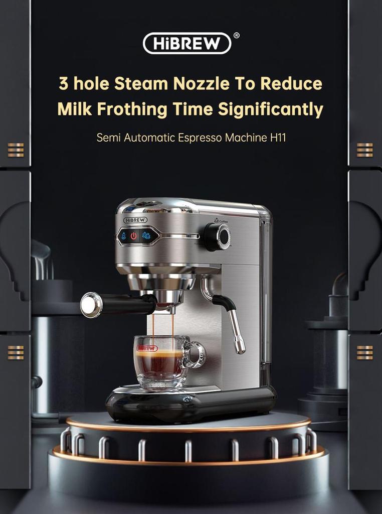 HiBREW H11 1450W Coffee Maker, 19 Bar Semi Automatic Espresso Machine, ESE POD Powder Dual Use, Hot Water