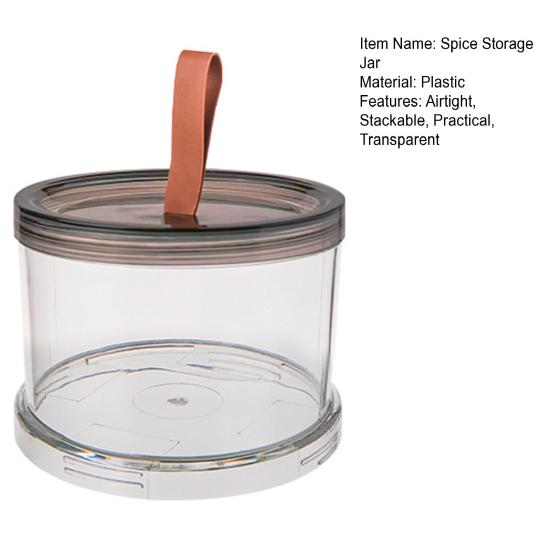 Sealed Spice Jar Airtight Seasoning Storage Organizer Round Stackable Clear Spice Bottle with Handle for Kitchen Counter Pantry