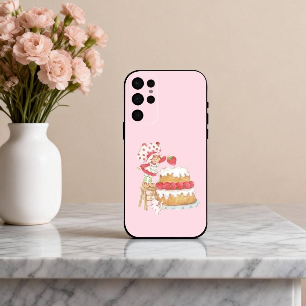 S-StrawberryS Винтажный S-Shortcake Чехол для телефона для Samsung S25,24,23,22,30,21,10,9,Ultra,Plus,Lite,FE,4,5 G Мягкий черный чехол