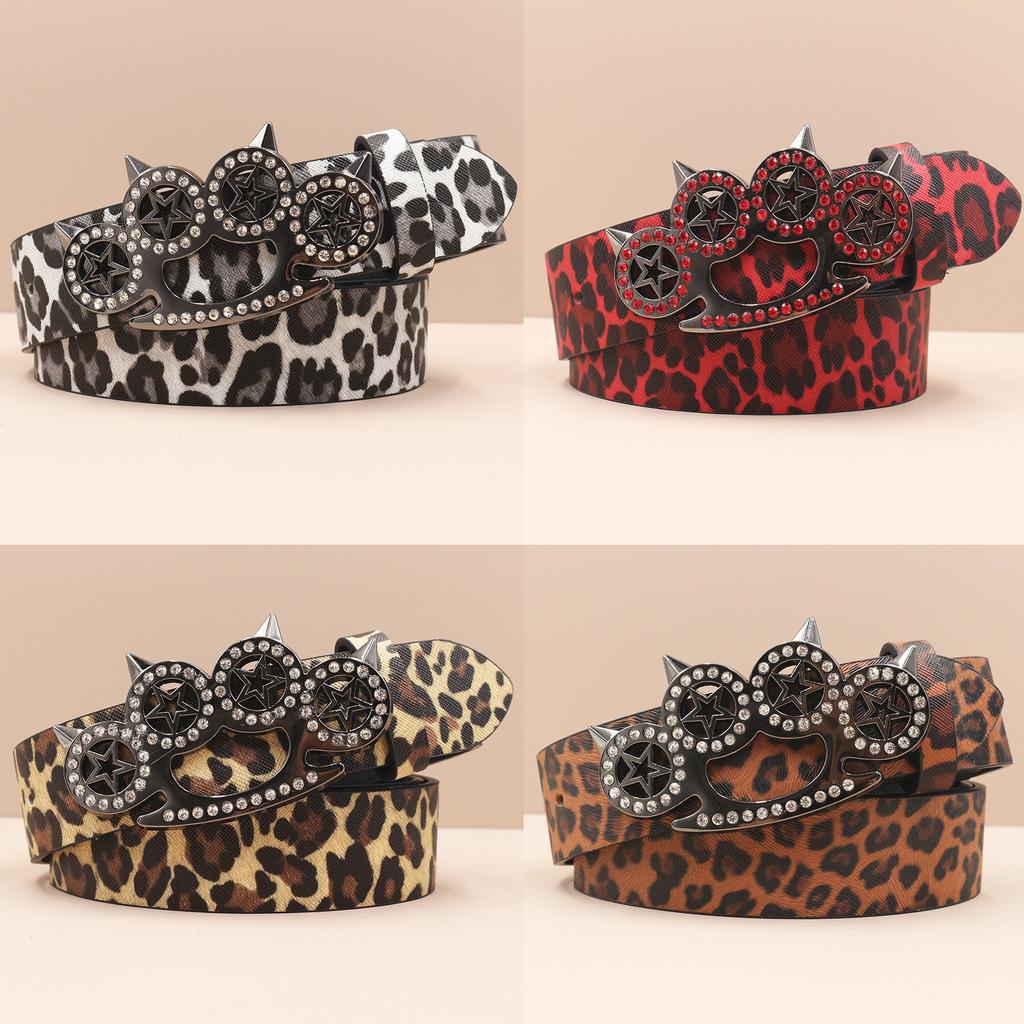 Rhinestone Tiger Claw Buckle Belt Leopard Print Series Punk Decoration Women's Belt Yabi Decorative Belt