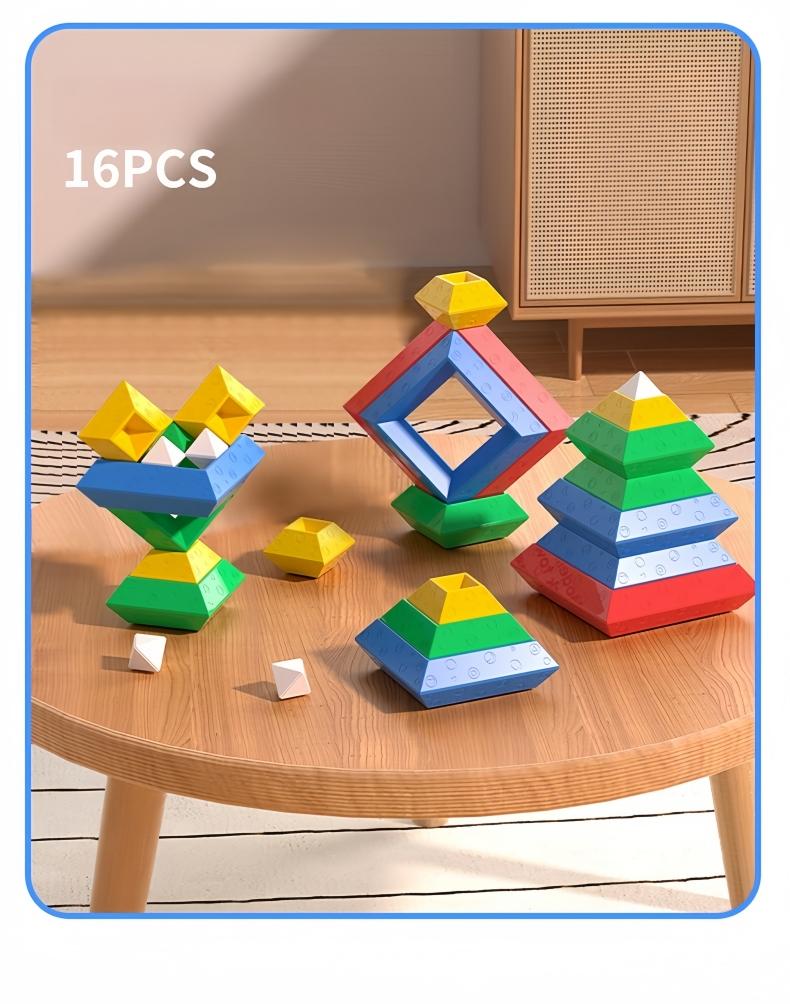 16PCS Pyramid Building Blocks Assembly Puzzle Toys Intellectual Development Brain Teasers Stacker Toy Magic Tower