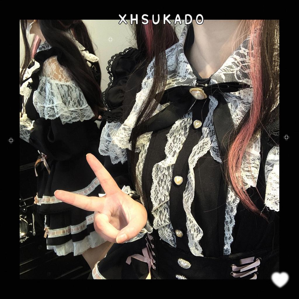 XHSUKADO Long Detachable Ribbon and Brooch and This Cute Blouse Is Stylish and Fashionable for and Women's Open-Shoulder Blouse, Sleeve, Cape-Style,