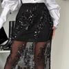 Женская юбка Эластичная высокая талия Однотонная Блестящая отделка пайетками Прилегающая к ногам Макси-юбка Юбка для вечеринки, свидания Повседневная носка