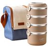4-layer with folding spoon & insulated bag - coffee/off-white