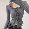 Round Neck Lace Knitted Sweater for Women In Autumn and Winter French Slim Fit Crop Top