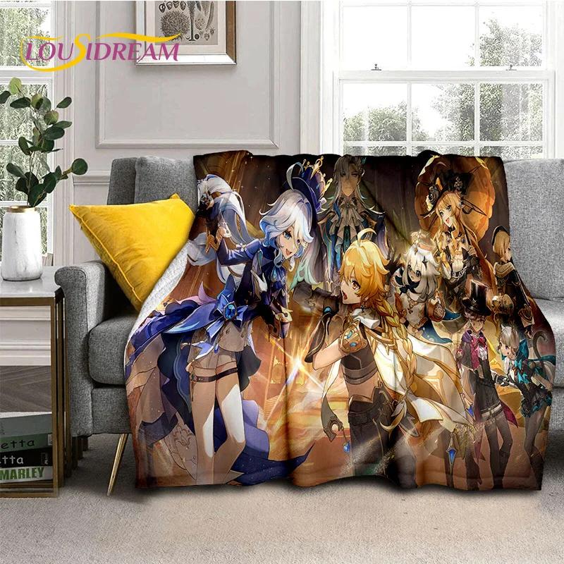 3D милый Genshin Impact мультфильм игра мягкий фланелевый плед для кровати спальни дивана пикника, плед для отдыха на свежем воздухе сон подарок