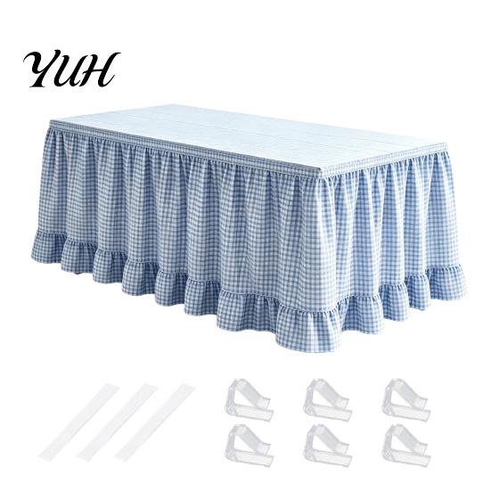 Ruffled Desk Cover for Teachers Plaid Table Skirt, Durable Polyester with Hook And Organized Classroom Supplies Loop Fasteners, Decorative Party