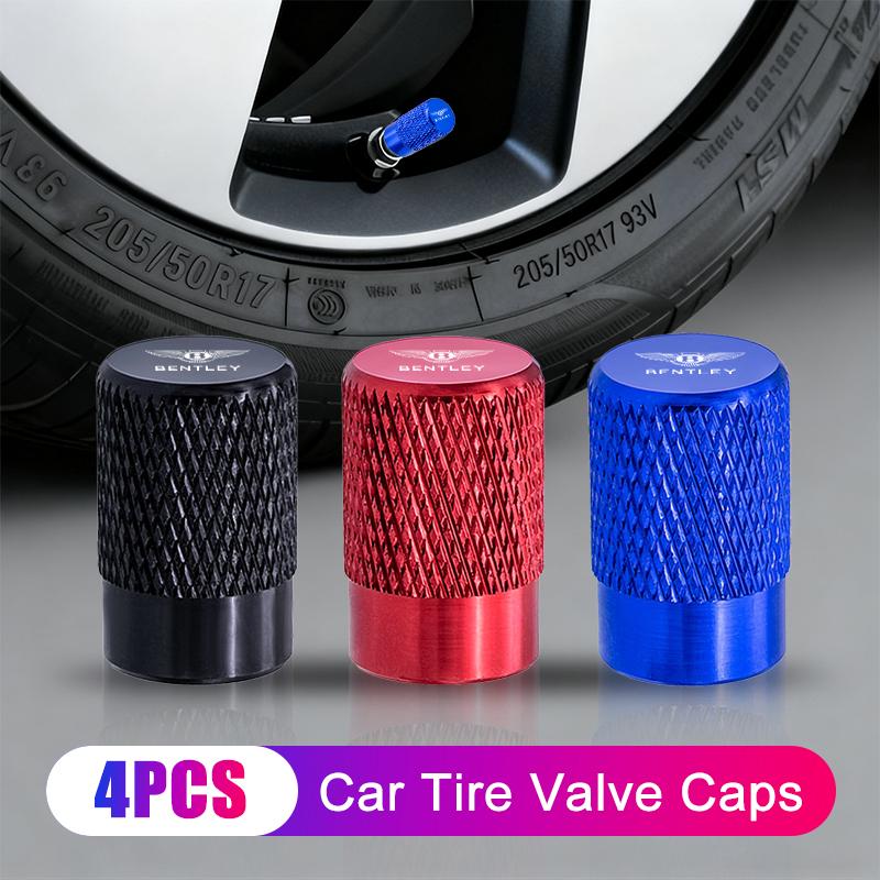 4Pcs Car LOGO Tire Valve Stems Cap Aluminum Tyre Wheel Stem Air Valve Cover Airdust For Bentley Continental GT MULLINER Bentayga