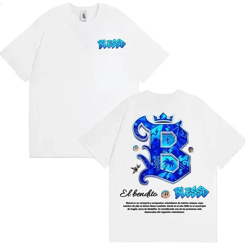 Blessd El Bendito Graphic Tee Streetwear Cotton T-Shirt Men Casual Short Sleeve