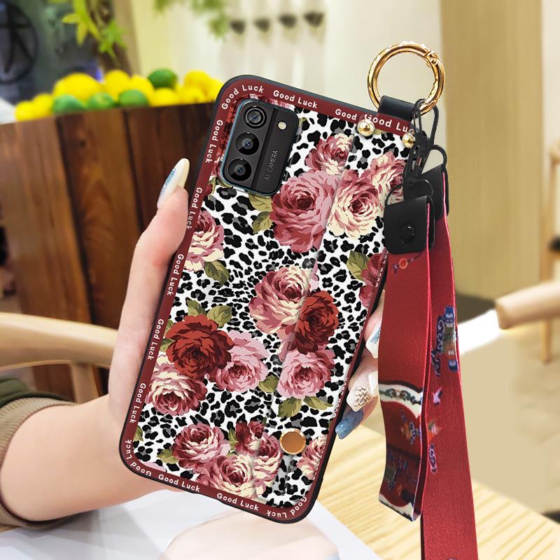 Chinese style Silicone Phone Case For Nokia G100 Wrist Strap Protective For Mom Shockproof Kickstand Back Cover Ring