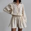 Women's Spring Ruffle Love Print Long Sleeve Shirt Wide Leg Shorts Casual Suit
