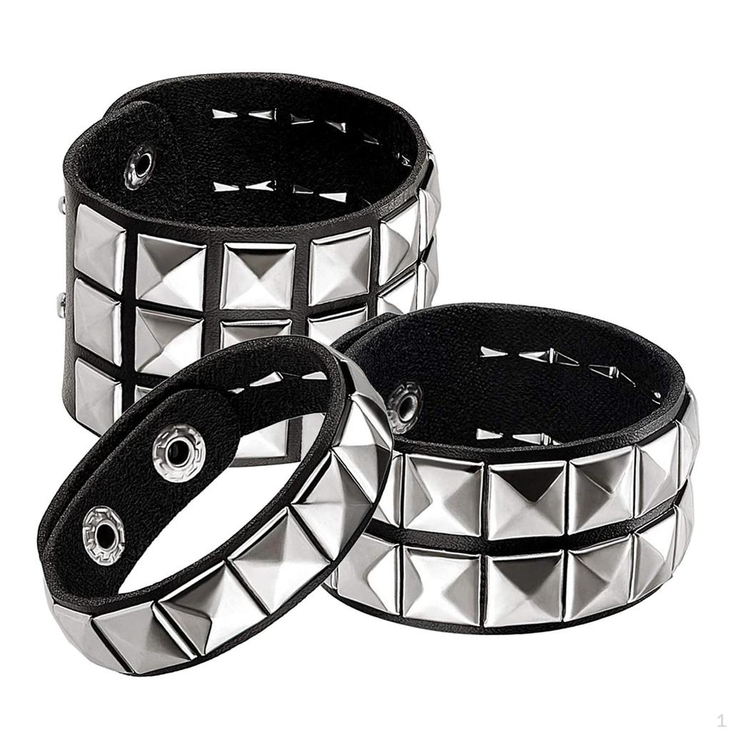 3Pcs Studded Punk Bracelets for Men Women Buckle Cuffs Pyramid Wristband Rivet Cuff Bangle Wear