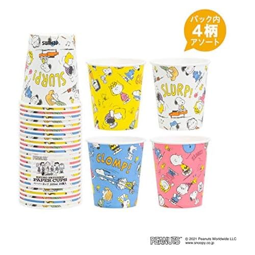 Sunnap Paper Cups, Snoopy Retro Pattern, 205ml, 25 cups per pack (4 packs total, 100 cups), Assorted Paper Cups in 4 Designs, Made in Japan, 7.5cm Wid