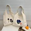 Korean Style Canvas Shoulder Bag Large Capacity Women's Armpit Bag Cute Flower Tote Bag  Girls