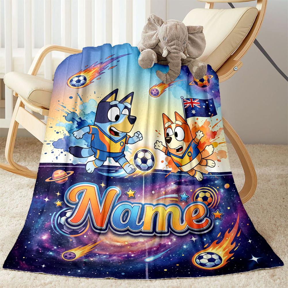 Bluey's Soccer Fun Customize Your Name Blanket Throw Customizable Blanket Soft Warm Cozy Versatile for Sofa Bedding Couch Home Decor
