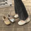 French Pearl Shallow Mouth Mary Jane Shoes Girl 2025 New Fairy Style Large Size 45 One-word Buckle Flat Beanie Shoes