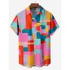 Mens Shirt Short Sleeve Geometric Print Button Down Shirt Summer Beach Shirt Camping Shirt Short Sleeve Mens Formal Shirt