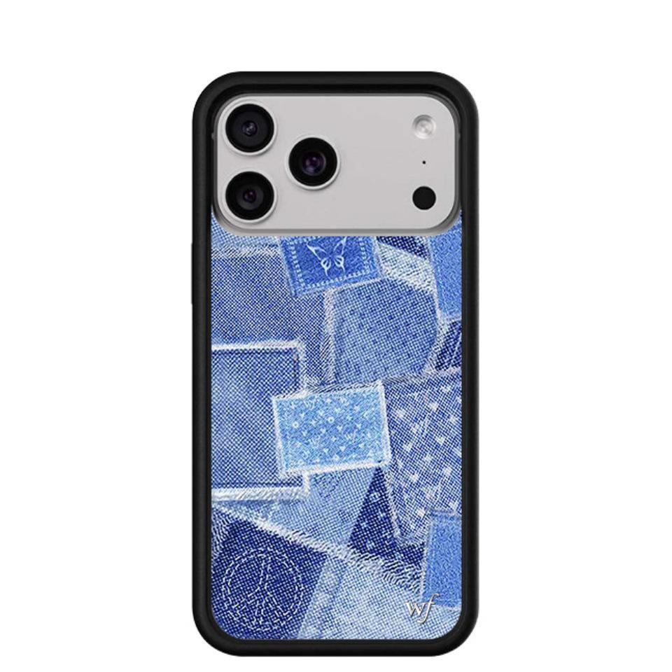 Джинсовый чехол WildFlow Blue для iPhone 17/16 Pro Max/15 Plus - Защитная крышка