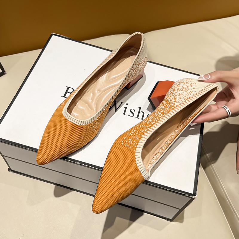 Вязаные туфли-лодочки на квадратном каблуке, женские туфли разных цветов без шнуровки на высоком каблуке, женские сексуальные офисные туфли с острым носком на мягкой подошве