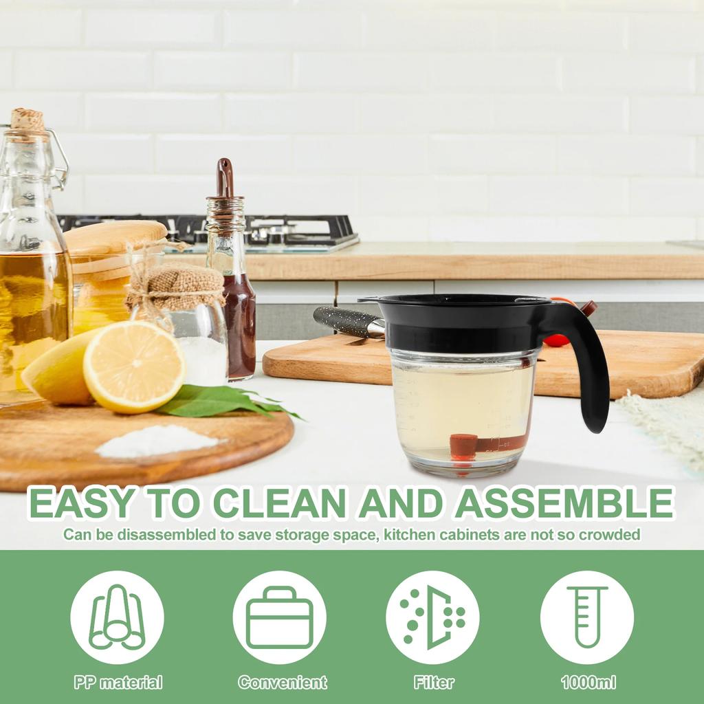 Пластиковый сепаратор жира 1000 мл, отделитель масла и супа с нижним сливом и масляным ситом, жироуловитель, отделитель подливки, мерный стакан