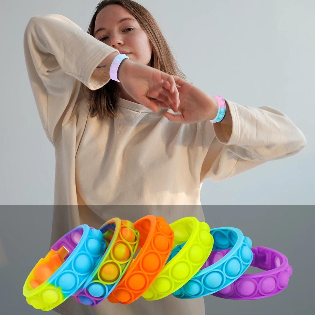 6Pcs Bracelet Push Bubble Simple Dimple Wristband Decompression Anti Stress Reliever Fidget Toy For Kids Gift Popite Fidget Toys