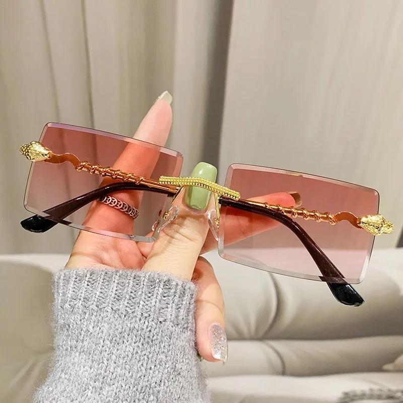 Classic Rimless Rectangle Sunglasses Women Men Designer Brand Sun Glasses Female Male Personality Metal Mirror
