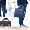 Creare Kiki Men's Lightweight A4 Size Tote Bag, Made in Japan, Japanese Style, Indigo and Persimmon Dyed Canvas and Leather Briefcase with Multiple