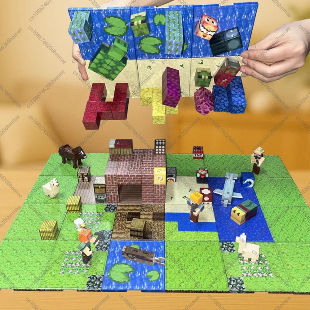Магнитные строительные блоки Мир Майнкрафт Магнитный кубик Кирпичик Сенсорные Лучшие наборы для мальчиков девочек детей Сделай сам Пиксельный стиль Модель Базовая пластина Игрушка