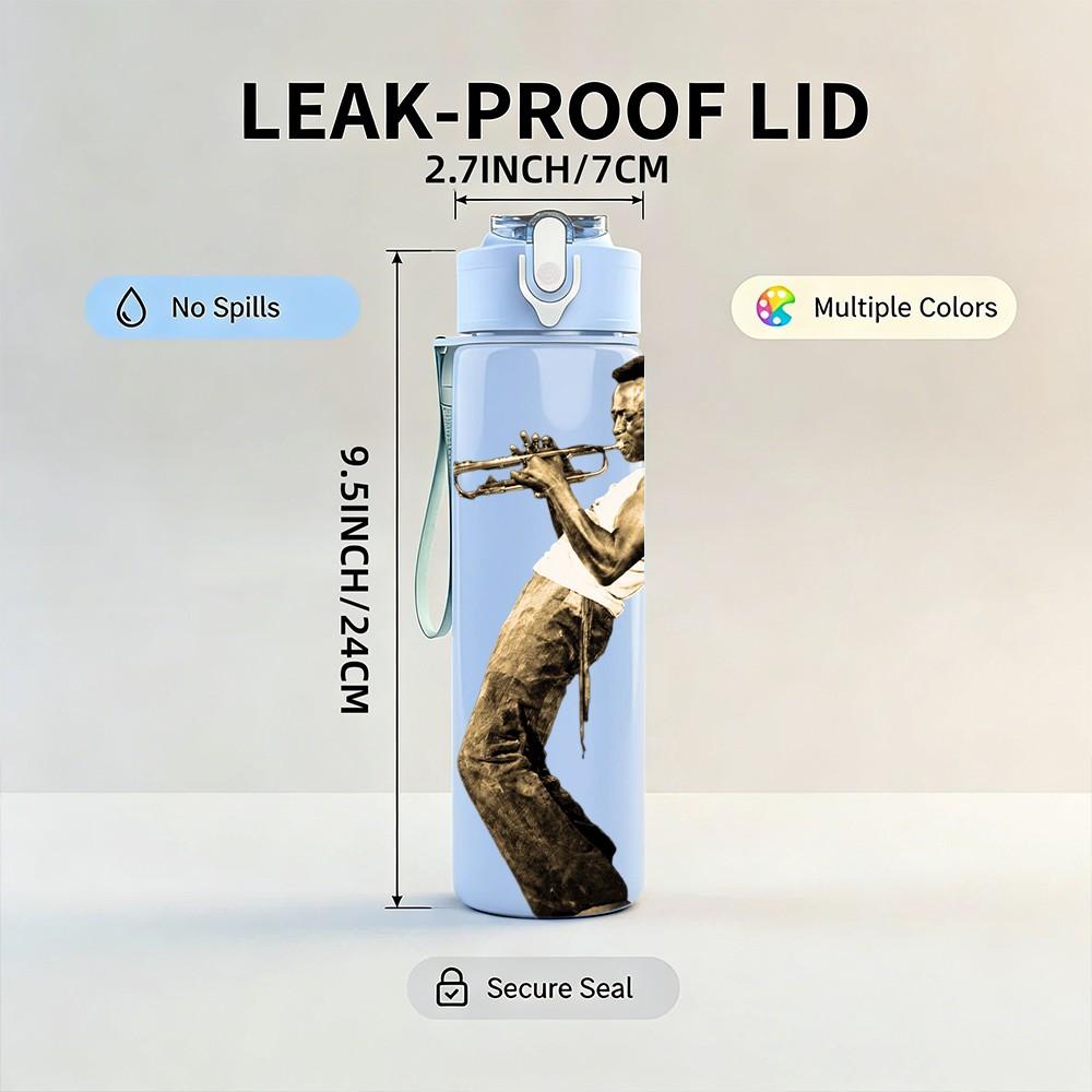 1PC Trumpet Player Male Art 750ml sports water bottle leakproof straw lid outdoor office home