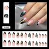 24pcs Manicure Fake Nials Press On Nails Black White Lines False Nails Long Almond French Butterfly