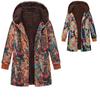 Women Autumn Winter Warm Color Block Hooded Jacket Flower Print Hoody Vintage Oversized Coats  Padded Jacket Women Parkas