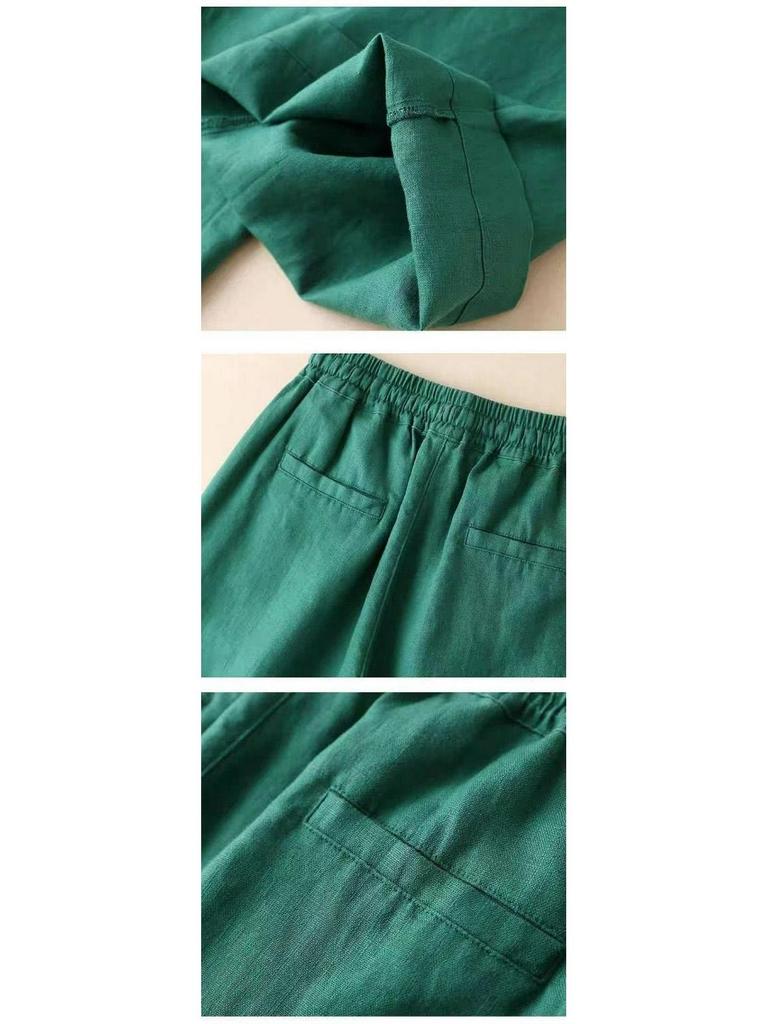 Женские брюки с высокой талией из хлопка и льна с широкими штанинами - Свободные, Стройнящие, Дышащие, Большого размера, Повседневные прямые штанины для весны и осени