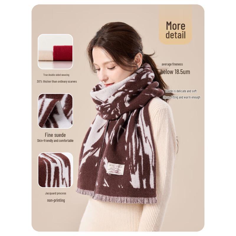 JIUMU Women's Warm Double-Sided 100% Wool Scarf