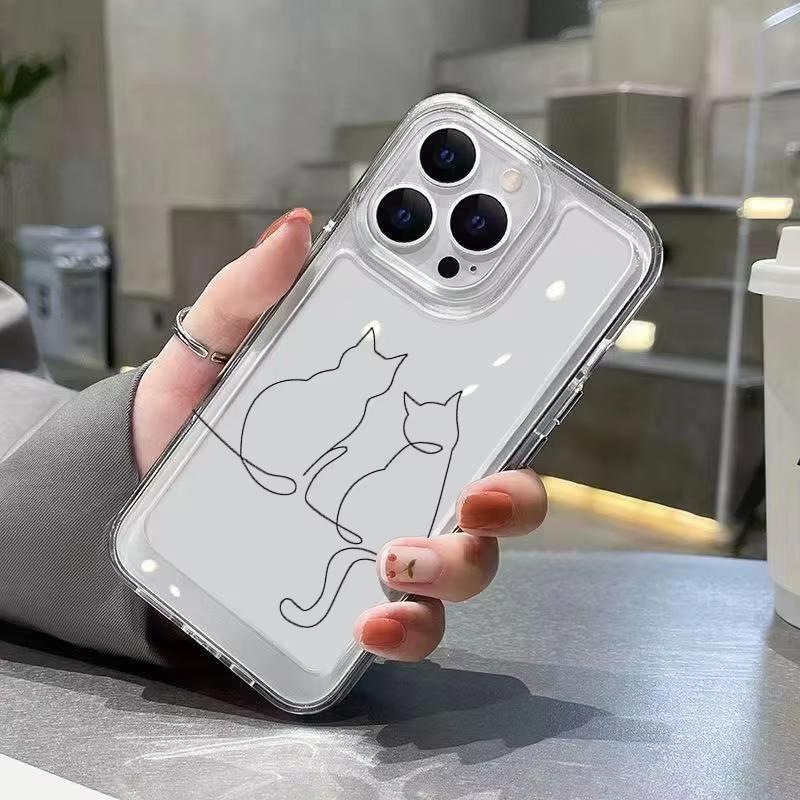 Cute Line Cat Pattern Phone Case For Xiaomi Mi 17 Pro 15 14 13 12 11 Lite 5G Mi 15 T Pro 14T 13T 12T Clear Bumper Cover