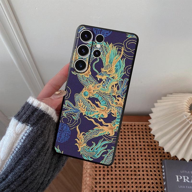Мягкий силиконовый черный чехол с рисунком «Chines Loong» для Xiaomi Redmi Note 13 Pro 13C Poco C65 Samsung A55 S24 iPhone Camera Защитный противоударный чехол