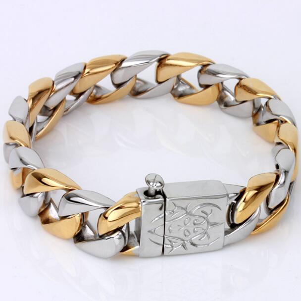 15MM Matte Curb Cuban Link Chain Bracelet for Men Brushed Black Gold Color Man Bracelets Stainless Steel Jewelry Accessories