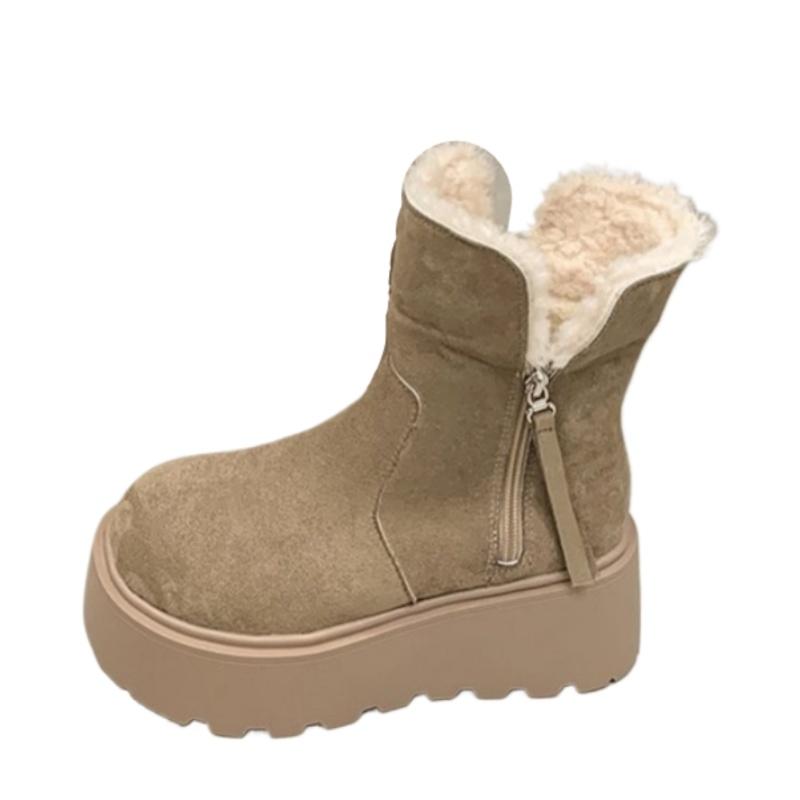 Женские меховые ботильоны на платформе, зимние ботинки на плоской подошве, замшевые теплые плюшевые хлопковые туфли, женская зимняя обувь 2025 года, готические, удобные, нескользящие, Botas Mujer
