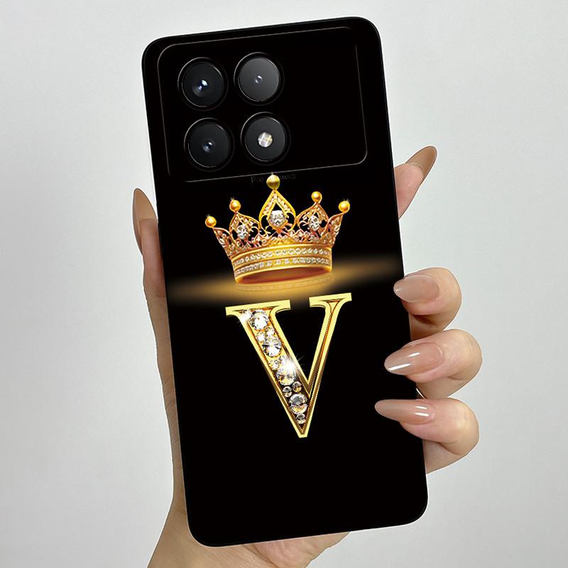 Для Xiaomi Poco X6 Pro 5G Модный Чехол-Брелок с Короной и Первой Буквой для Пары PocoX6 Pro 5G Мягкий Силикон ТПУ Защитный Чехол для Объектива
