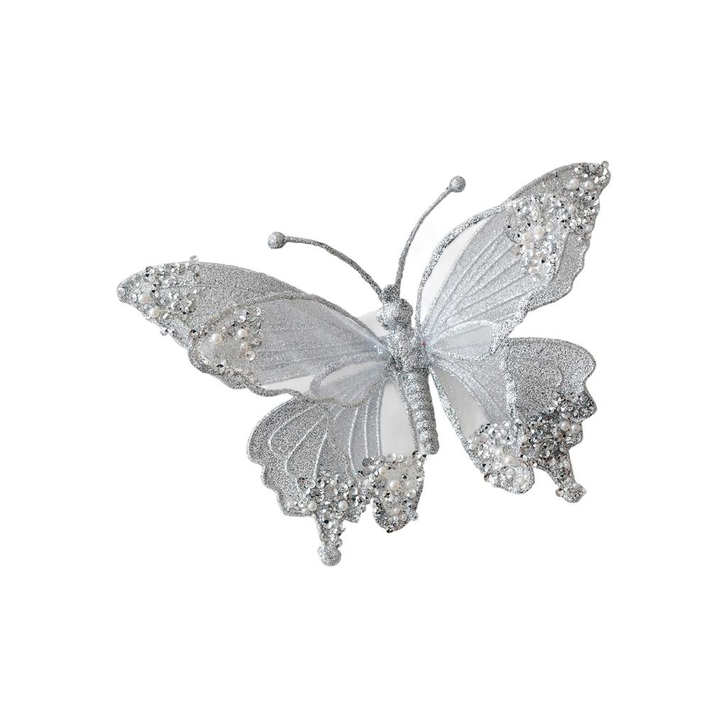Shatterproof Mesh Butterfly Decorations For Christmas Tree 25Cm Glittering Wing Indoor Outdoor Festival Party Supplies