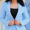 2 шт./комплект женский деловой пиджак брюки комплект отложной воротник двубортный пиджак с длинными рукавами облегающий однотонные брюки повседневная одежда для поездок на работу