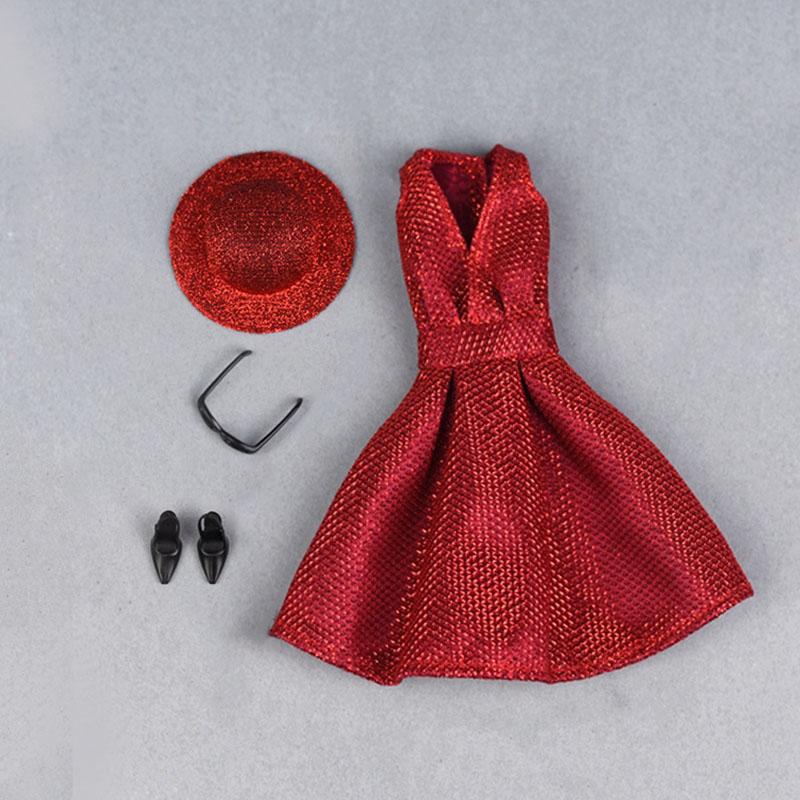 Кукольное платье для куклы Барби, одежда, наряд, вечернее платье с v-образным вырезом для кукольного домика Барби, шляпа, сумка, обувь, ботинки 1/6, аксессуары для кукол, малыш