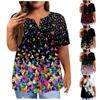 Women's Short Sleeve Shirt Button Plus Size T-Shirt Flower Printed Casual Tops