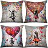 Heart & Colorful Butterflies Throw Pillow Cover With Short Plush Print For Living Room Decoration Cushion Cover Pillow Covers