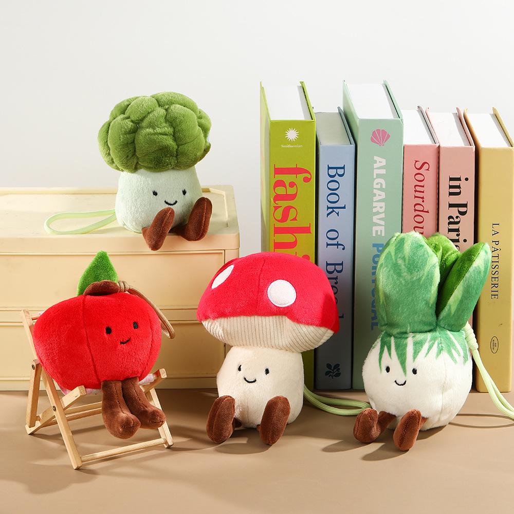 Creative Eggplant & Mushroom Vegetable Plush Doll with Red Umbrella - Cute Pendant Gift