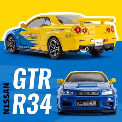 1:32 Gtr R34 R35 Игрушки Сплав Модели Автомобилей Литой Металлический Миниатюрный Транспорт 4 Открывающиеся Двери Звук Свет Инерционные Модели Для Детей Подарок