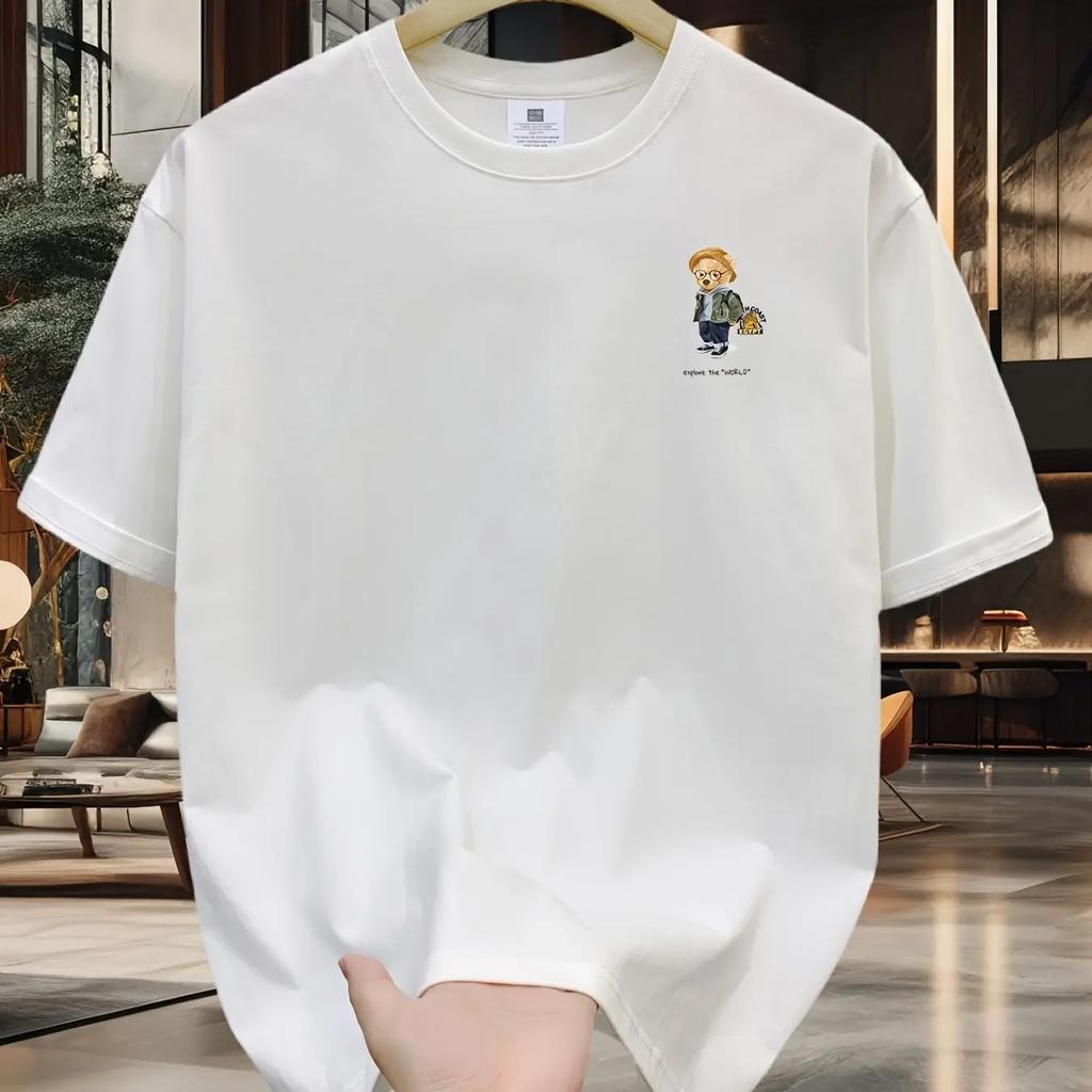 Men's and Women's Pure Cotton Summer Loose Size Cartoon Pattern Printed and Comfortable Round Neck Short Sleeved T-shirt Top