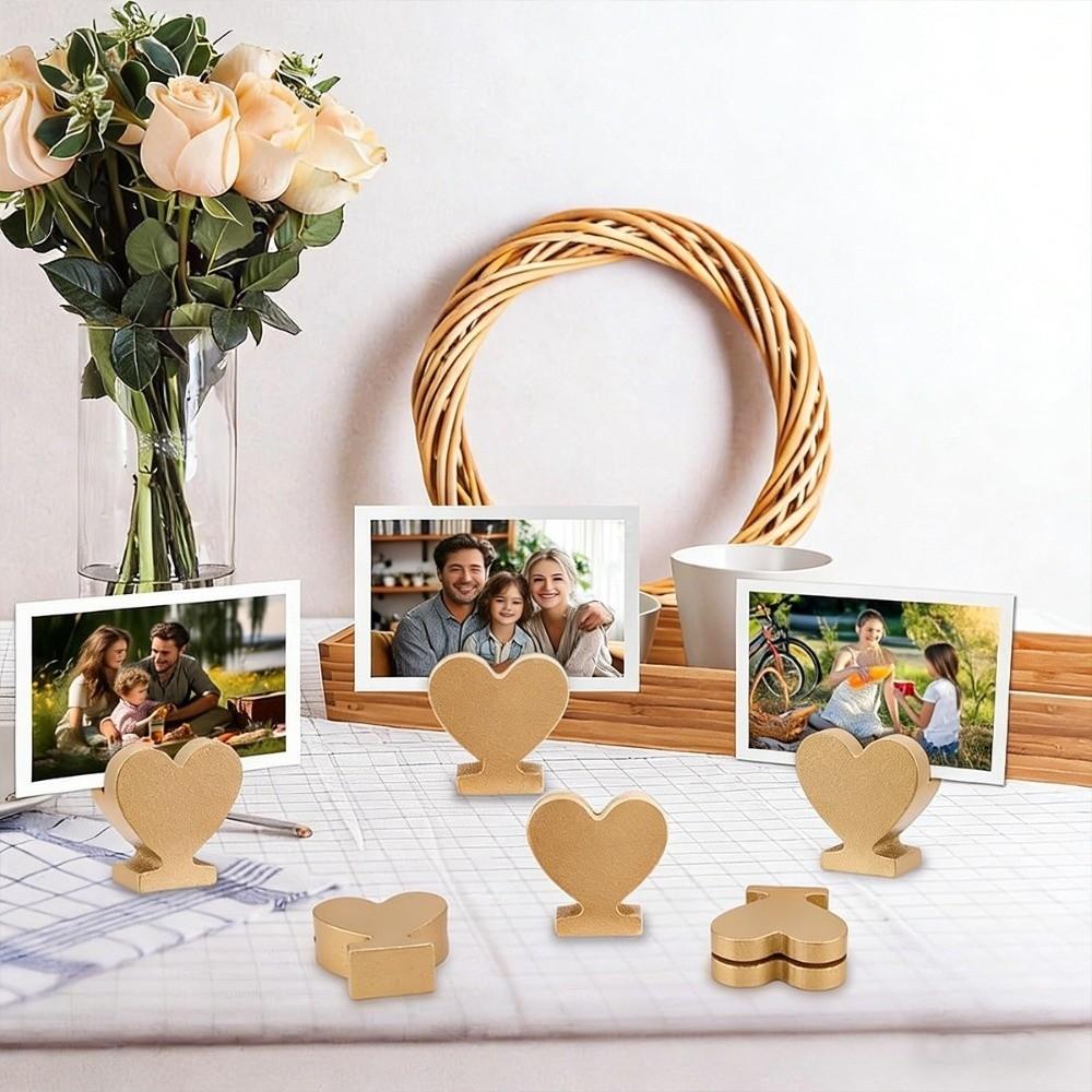 12PCS Gold Table Number Cards Stands Wooden Photo Display Stand Name Card Clips Banquet